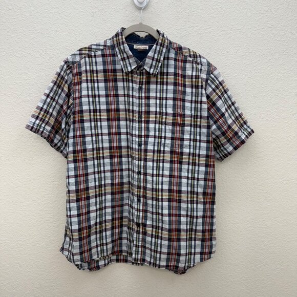 Carbon 2 Cobalt Plaid 100% Cotton Short Sleeve Button Up Shirt Mens size Large - Picture 1 of 8